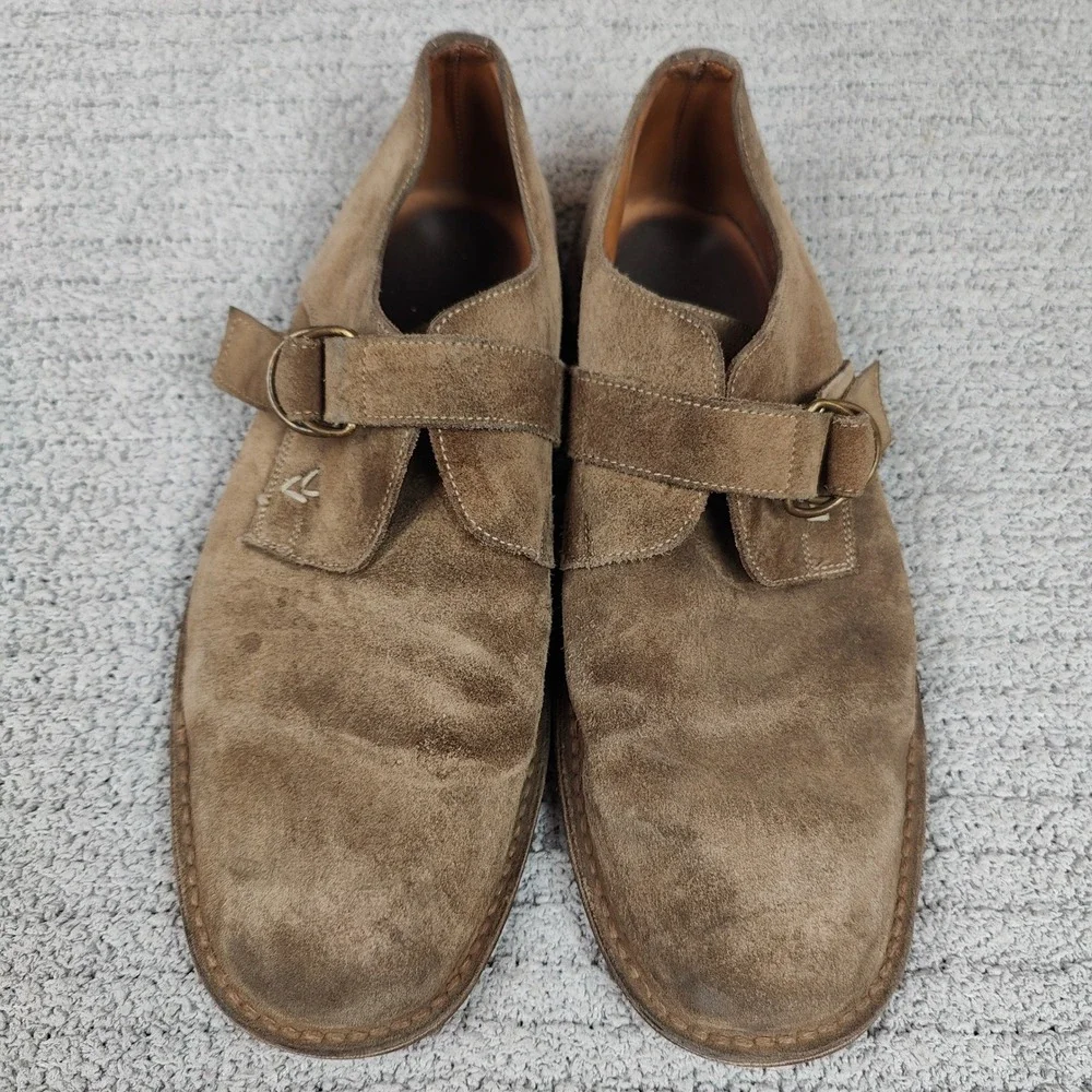 John Varvatos Monk Strap Loafers Mens 11.5 Tan Suede Shoes Made in Italy‎